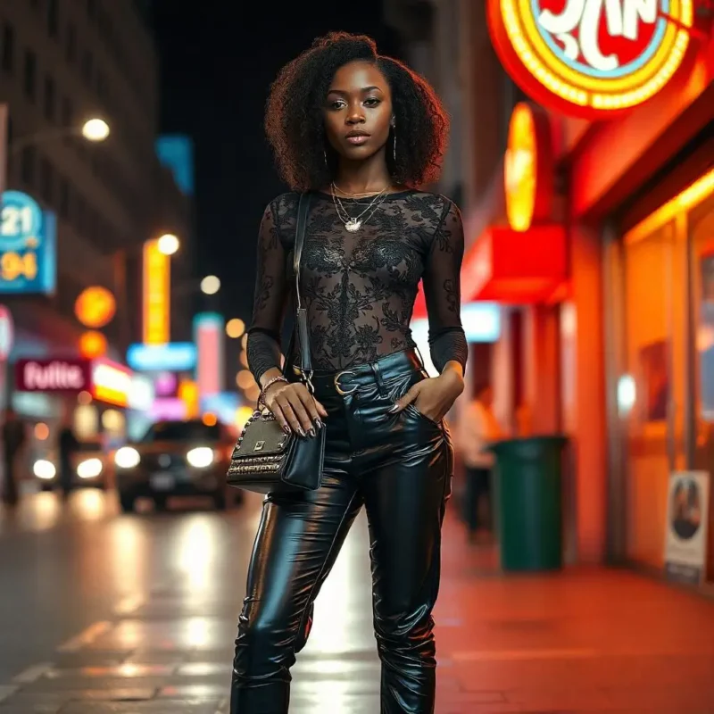 Bold Lace Bodysuit with Leather Pants